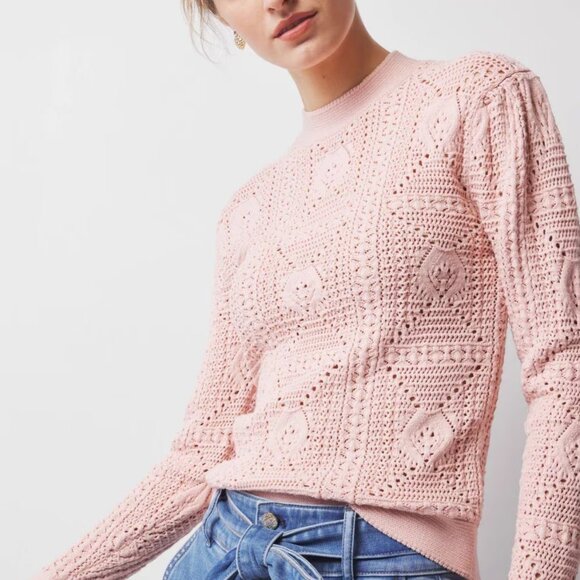 nwt WHITE HOUSE BLACK MARKET mock neck crochet sweater in rose smoke m - Picture 2 of 3